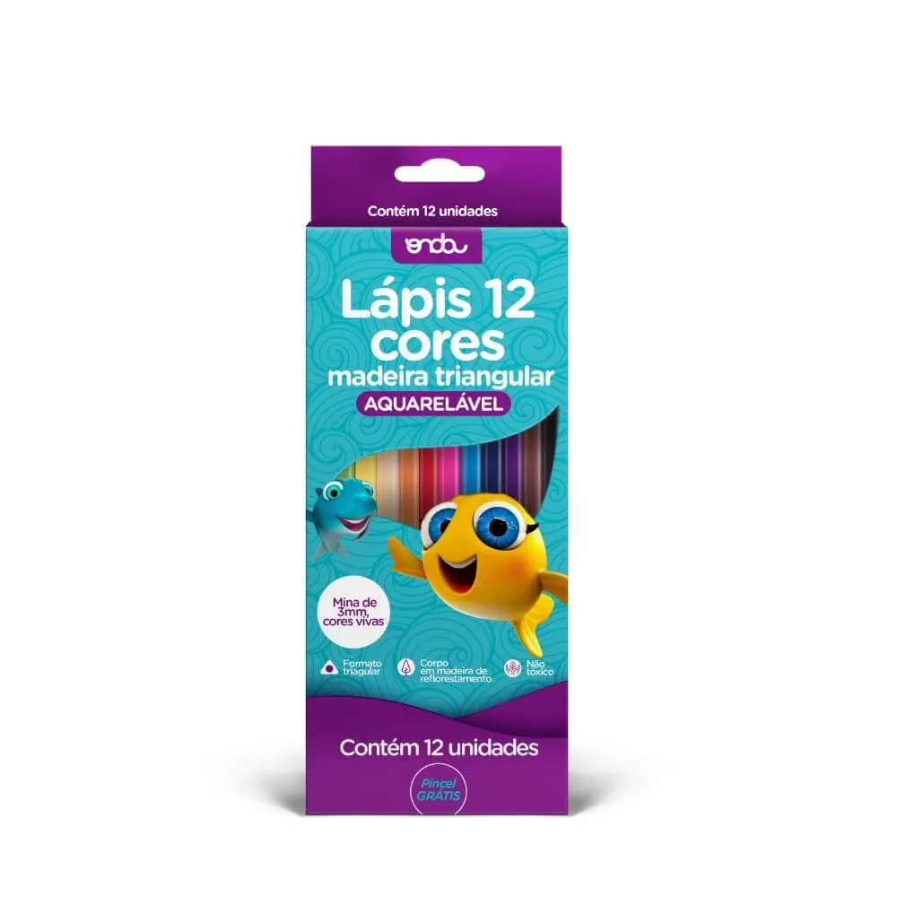 Lápis De Cor 12 Cores Madeira Triangular Aquarelável- Onda