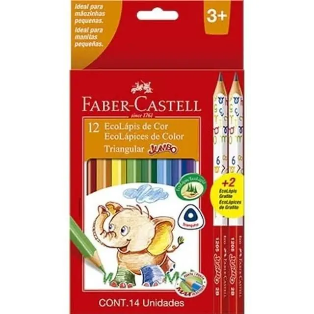 Lápis De Cor Jumbo Triangular C/ 12 Cores E 2 Lápis Grafite Jumbo - Faber-Castell