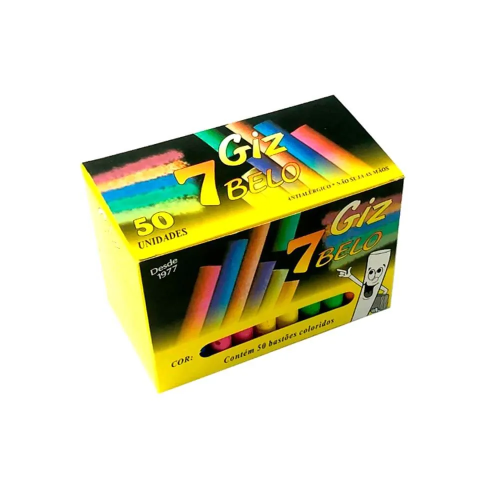 Giz P/ Quadro Colorido C/ 50 UN. - 7 Belo