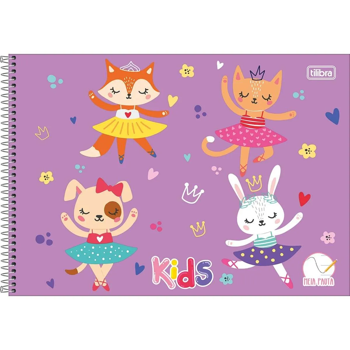 Caderno Espiral Meia Pauta Kids Feminino Lilás 40 Fls. - Tilibra