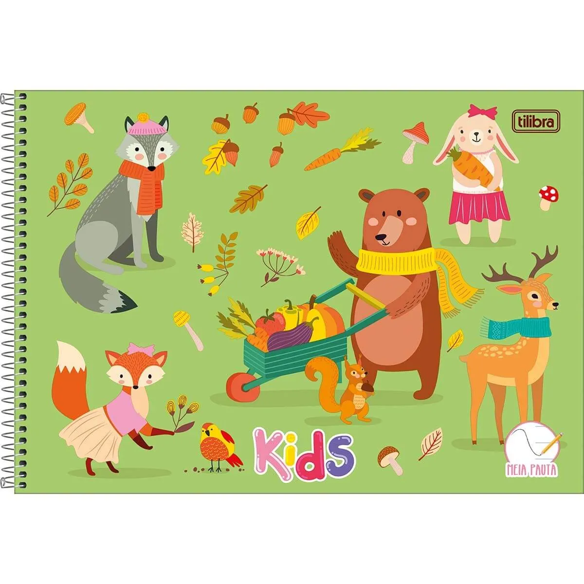 Caderno Espiral Meia Pauta Kids Feminino Verde 40 Fls. - Tilibra
