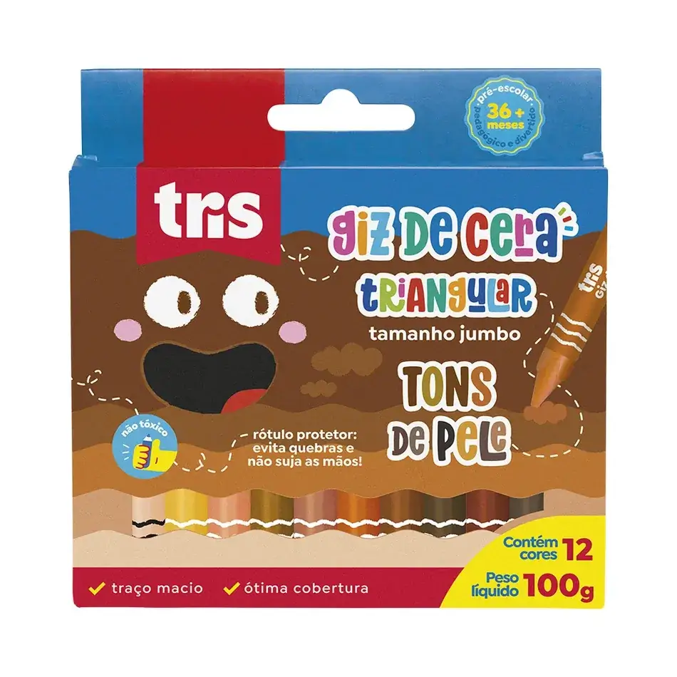Giz De Cera Triangular Tons De Pele C/ 12 Cores UN. - Tris