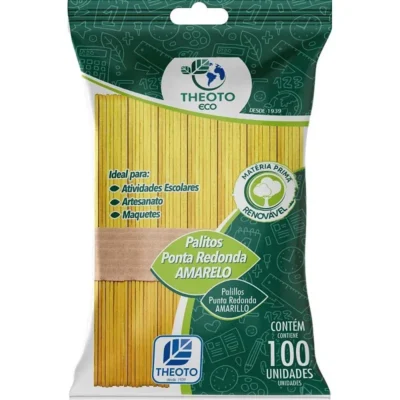 Palito De Picolé Ponta Redonda Amarelo C/ 100 Un. - Theoto Eco