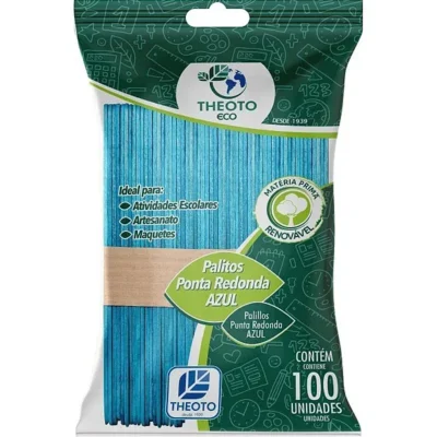 Palito De Picolé Ponta Redonda Azul C/ 100 Un. - Theoto Eco