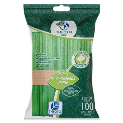Palito De Picolé Ponta Redonda Verde C/ 100 Un. - Theoto Eco
