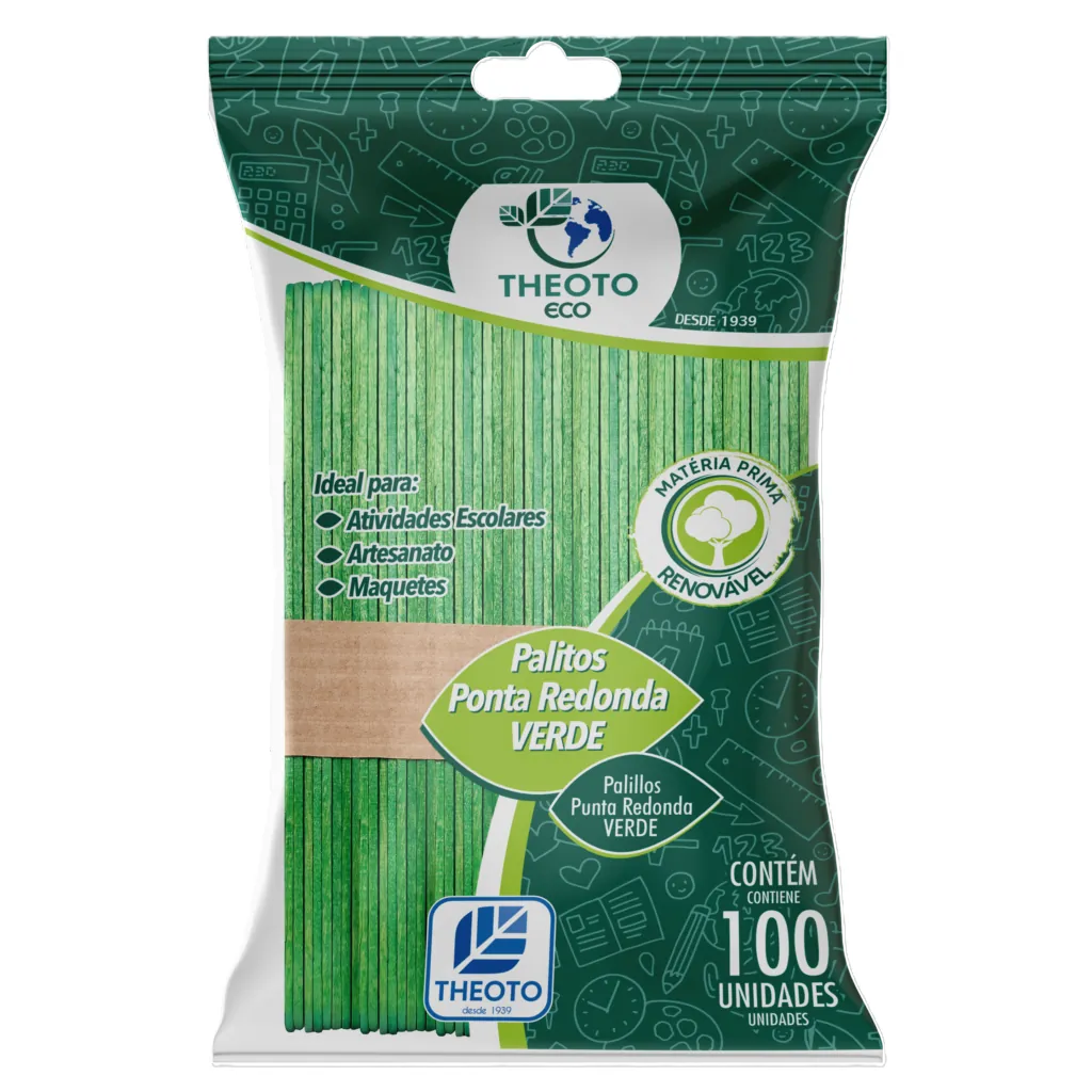 Palito De Picolé Ponta Redonda Verde C/ 100 Un. - Theoto Eco