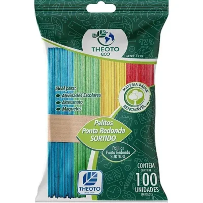 Palito De Picolé Ponta Redonda Sortido C/ 100 Un. - Theoto Eco