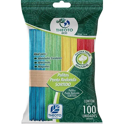 Palito De Picolé Ponta Redonda Sortido C/ 100 Un. - Theoto Eco