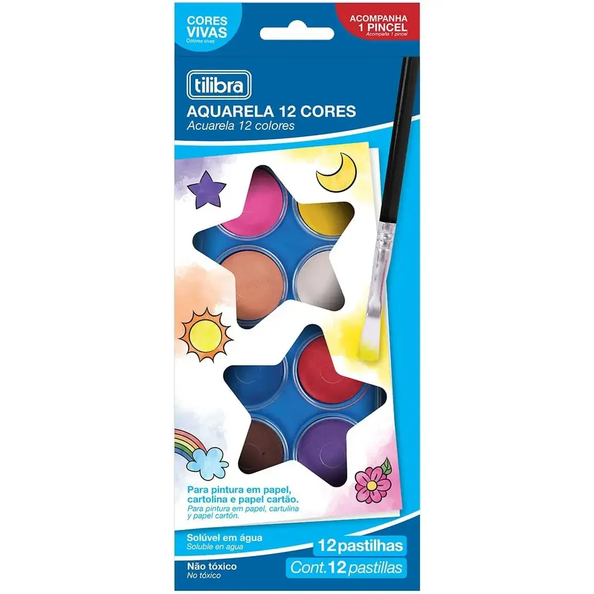 Tinta Aquarela C/ 12 Cores C/ Pincel  – Tilibra