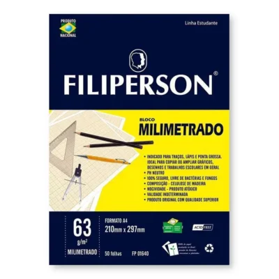 BLOCO MILIMETRADO A4 210 MM X 297 MM 63 G/M² C/ 50 FLS. - FILIPERSON